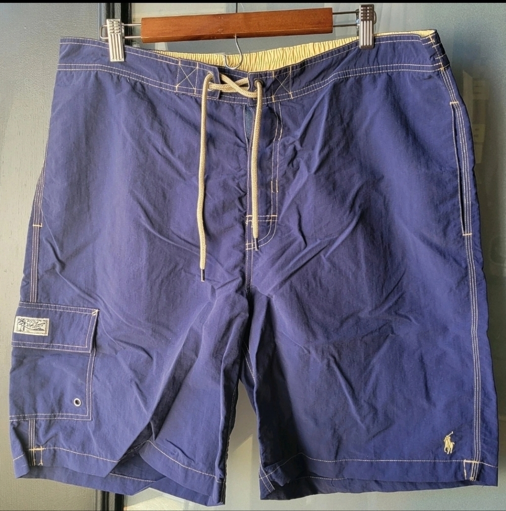 VINTAGE RARE POLO by RALPH LAUREN Blue Inner Tag SWIMWEAR XL Navy Color Pockets - Picture 3 of 13